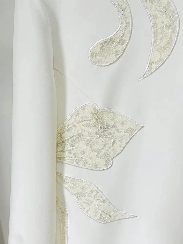 2024 European Vintage Style Lace Patchwork Lady Suit O-neckline Flared Long Sleeve Tops Loose Pants Women Fashion 2Pcs