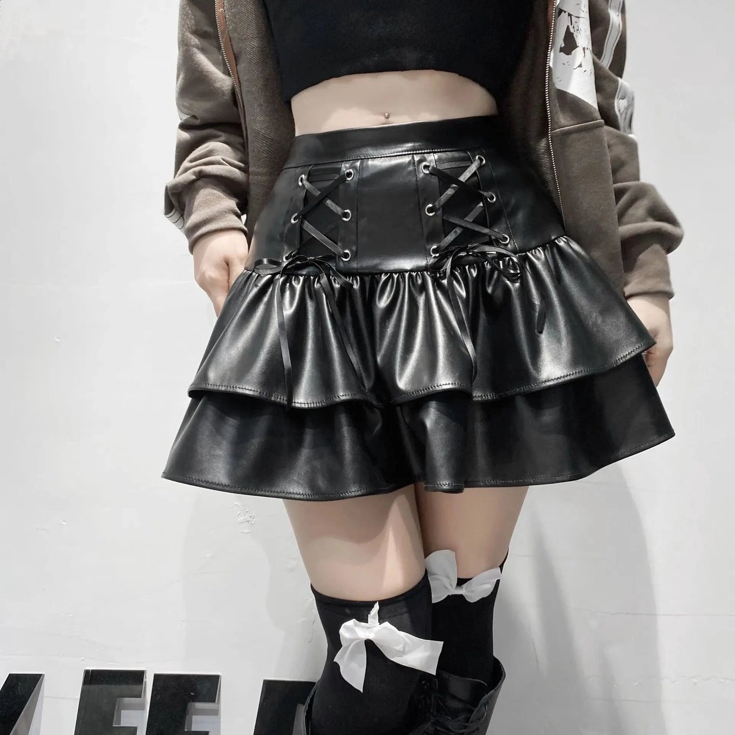 2024 Factory custom boutique clothing ladies fashion pu leather pleated womens skirts