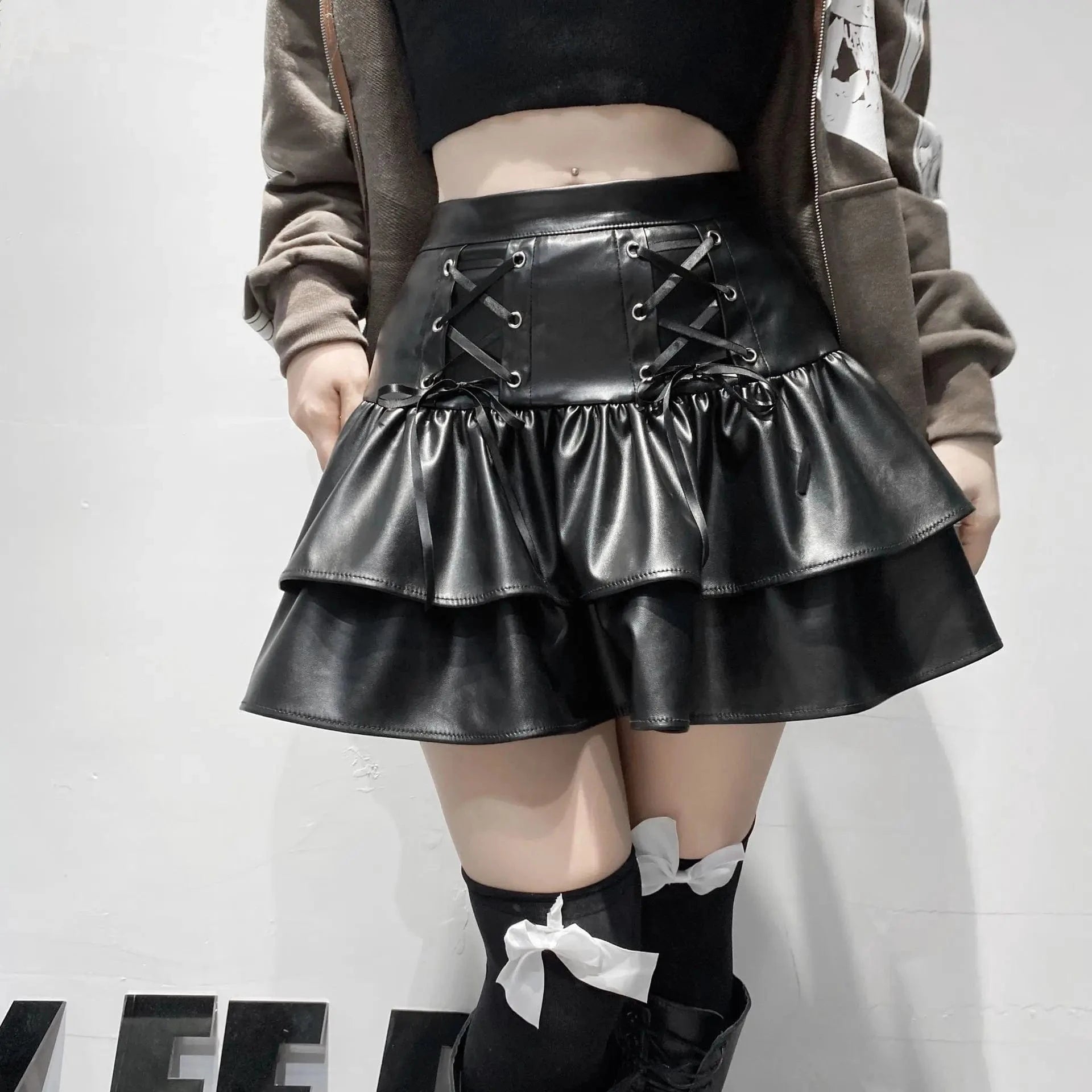 2024 Factory custom boutique clothing ladies fashion pu leather pleated womens skirts