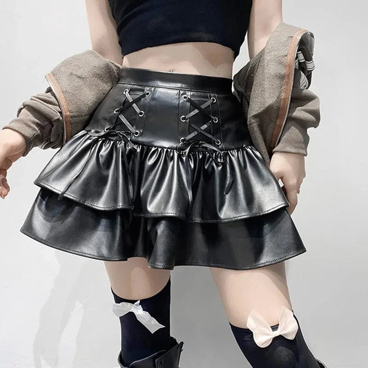 2024 Factory custom boutique clothing ladies fashion pu leather pleated womens skirts