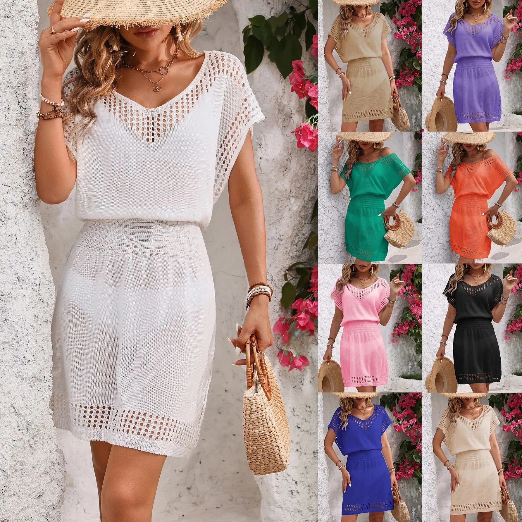 2024 Factory summer Mesh Swim dress Outerwear Women's knitted Beach Cover Ups Sexy Blouse bikini bathing suit cover up for women