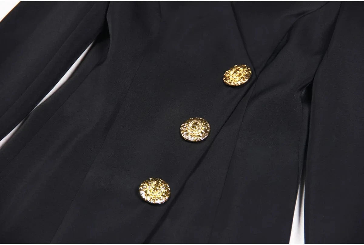 2024 Fall Winter Sexy V-neckline Single-breasted Long Sleeve Women Office Blazer Short Mini Slim Black Dress