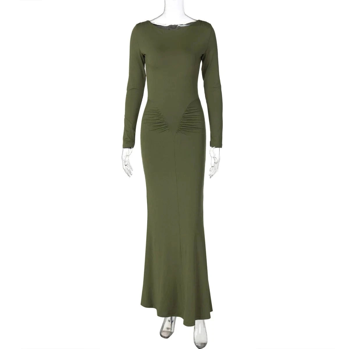 2024 Fall Women's New Mermaid Dress Fashion Elegant Slim Pleated Round Neck Long Sleeve Maxi Dress Women's Clothing