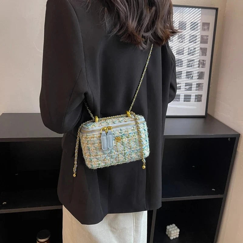 2024 Famous Designer Brand Women'S New Small Mini Square Box Tweed Cloth Fabric Chain Single Shoulder Messenger Crossbody Bags