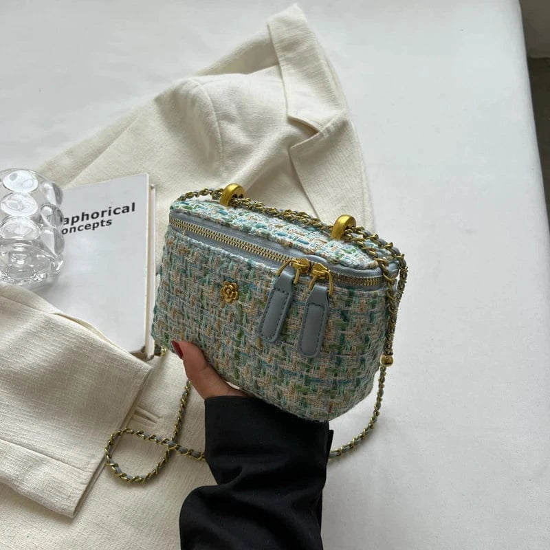 2024 Famous Designer Brand Women'S New Small Mini Square Box Tweed Cloth Fabric Chain Single Shoulder Messenger Crossbody Bags