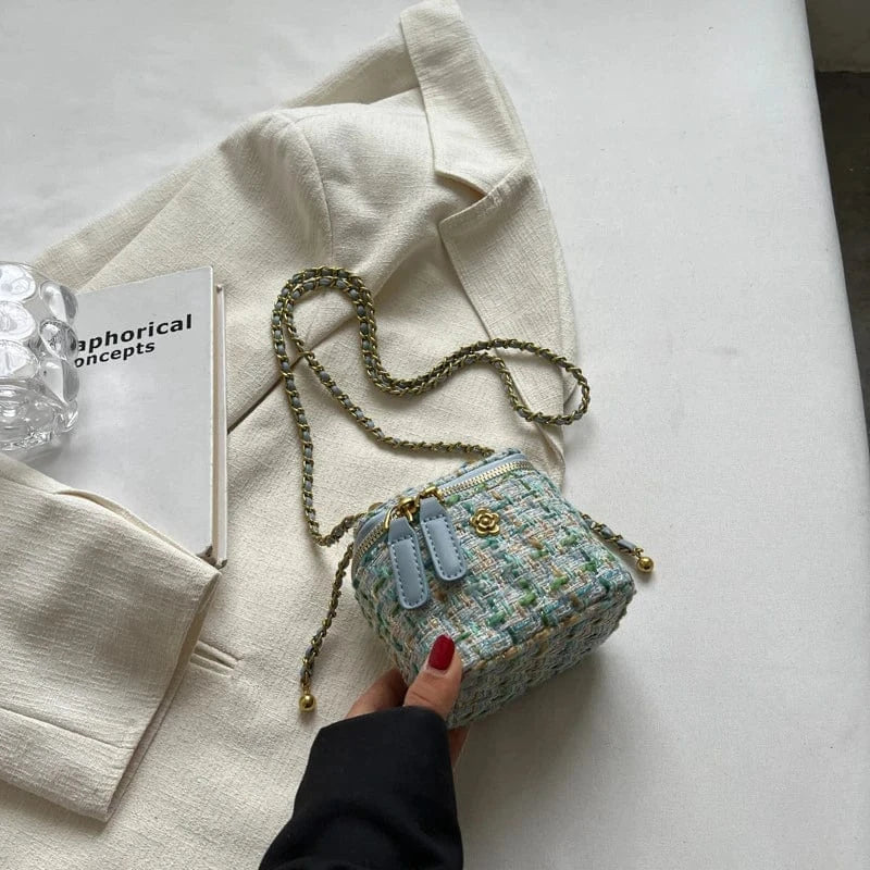 2024 Famous Designer Brand Women'S New Small Mini Square Box Tweed Cloth Fabric Chain Single Shoulder Messenger Crossbody Bags