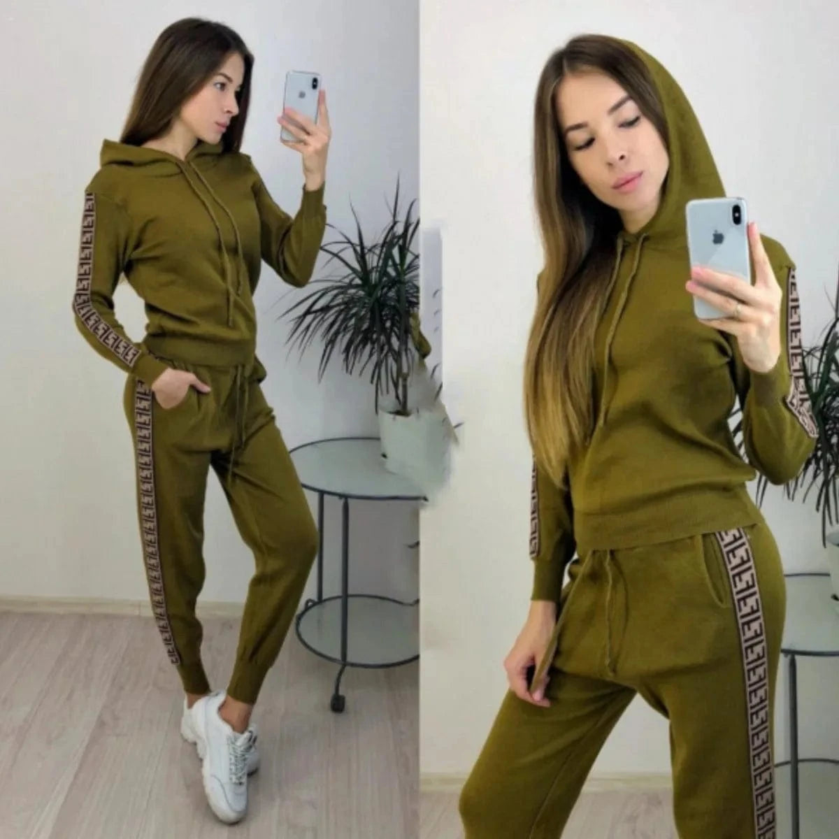 2024 Fashion Design Autumn New Women's Hooded Sweatshirt 2 Pieces Clothing Lady Casual Wear