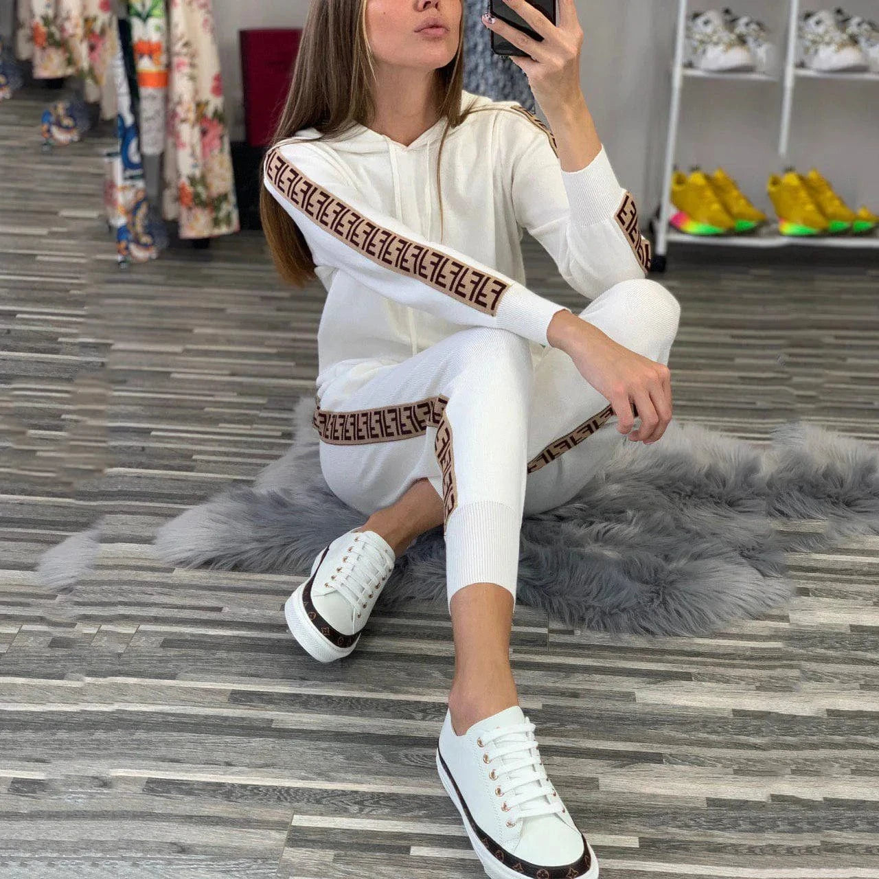 2024 Fashion Design Autumn New Women's Hooded Sweatshirt 2 Pieces Clothing Lady Casual Wear