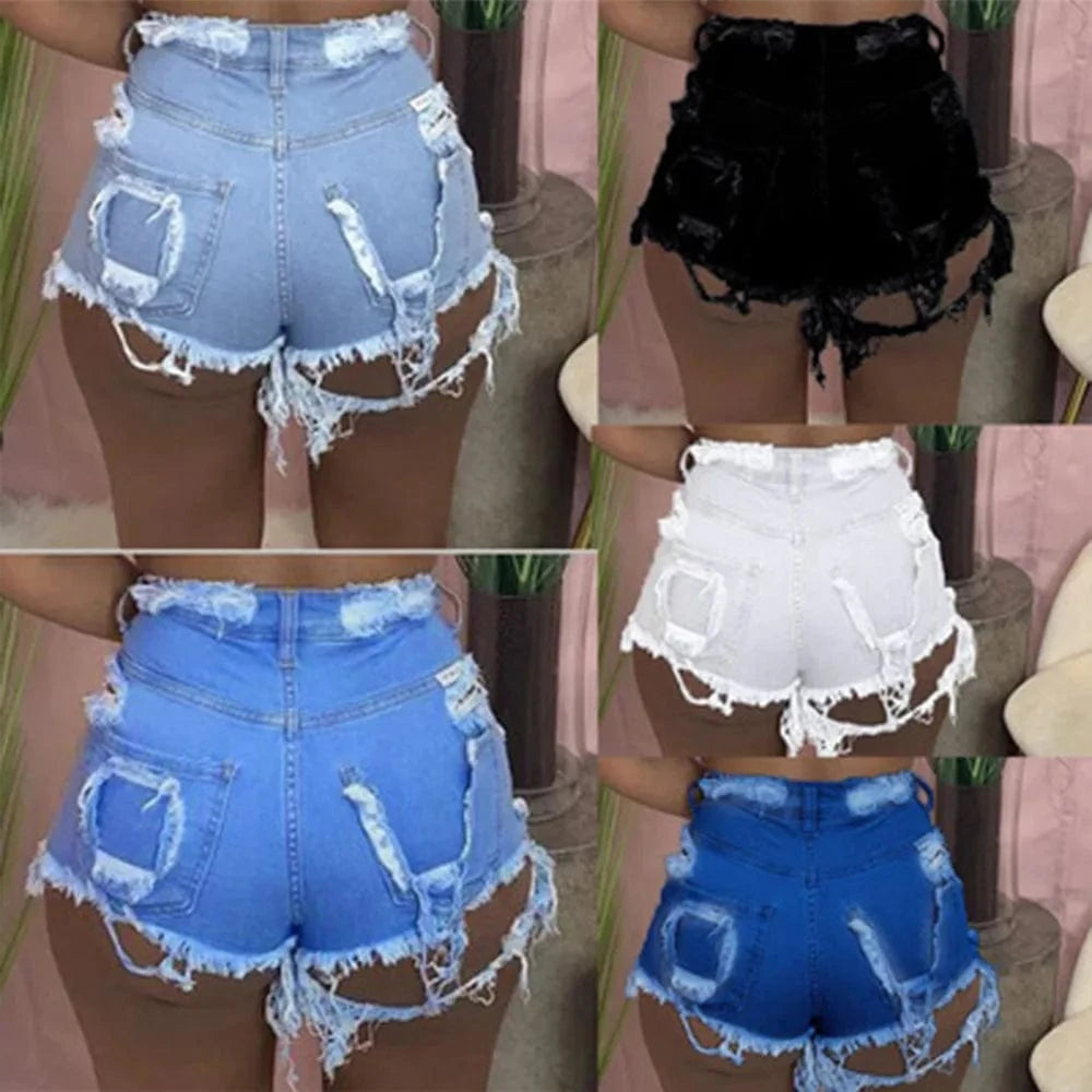 2024 fashion Ladies High Waist short pants for women Casual Denim Jeans hole Lady Zipped Button summer Denim Shorts jean pants