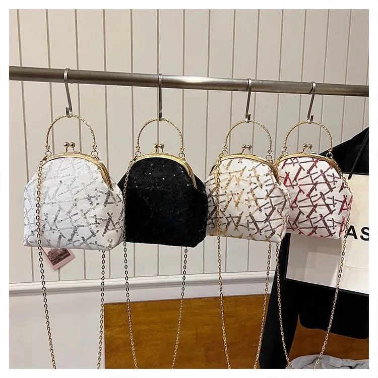 2024 Fashion Sequin Clutch Bag For Women Stylish Elegant Handbag Metal Golden Chain Clip Purse