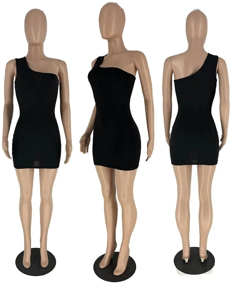 2024 Fashion Summer Sexy Party Bodycon Pussy Outfits One Shoulder Halter Sleeveless Casual Mini Candy Women'S Clothing Dress