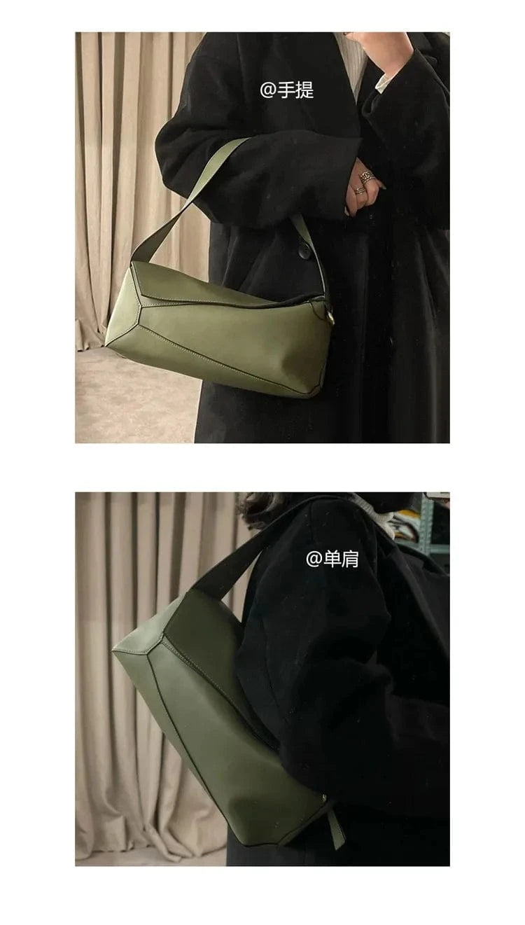 2024 fashionable hobo underarm bag stitching geometric leather female small square bag shoulder women pillow bag