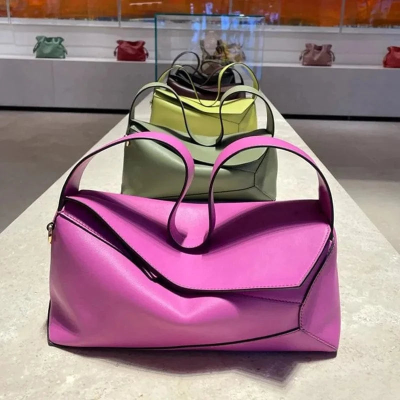 2024 fashionable hobo underarm bag stitching geometric leather female small square bag shoulder women pillow bag