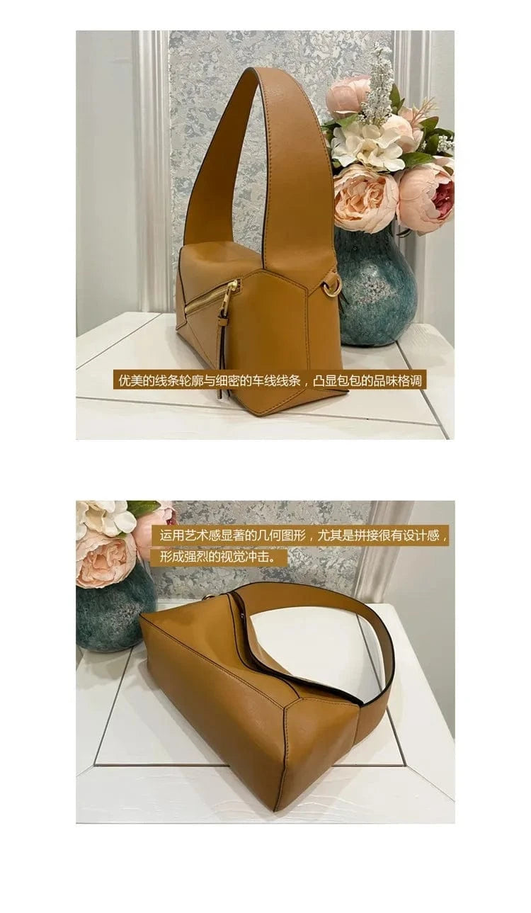 2024 fashionable hobo underarm bag stitching geometric leather female small square bag shoulder women pillow bag