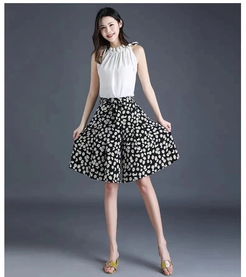 2024 Four-sided elastic chiffon pants skirt wide leg shorts women's shorts pants women's shorts