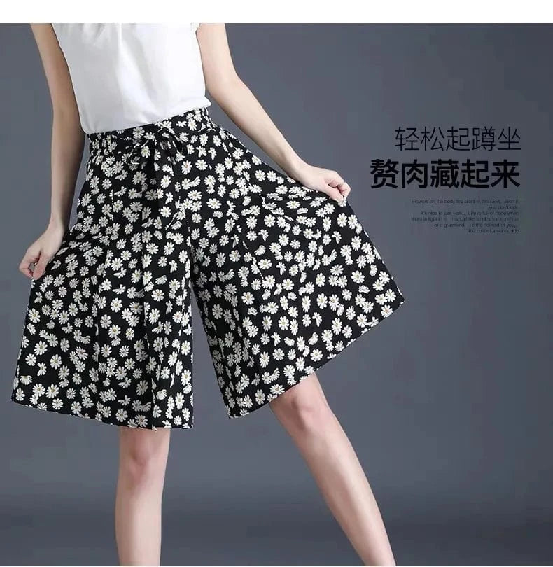 2024 Four-sided elastic chiffon pants skirt wide leg shorts women's shorts pants women's shorts