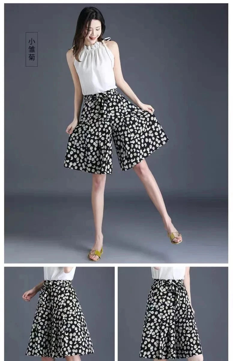 2024 Four-sided elastic chiffon pants skirt wide leg shorts  women's shorts pants women's shorts