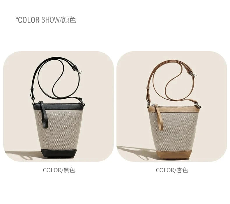 2024 Genuine leather Canvas Crossbody Women's Bag Bucket Bag Autumn Winter Ladies Designer Luxury Brand Lightweight Small Bag