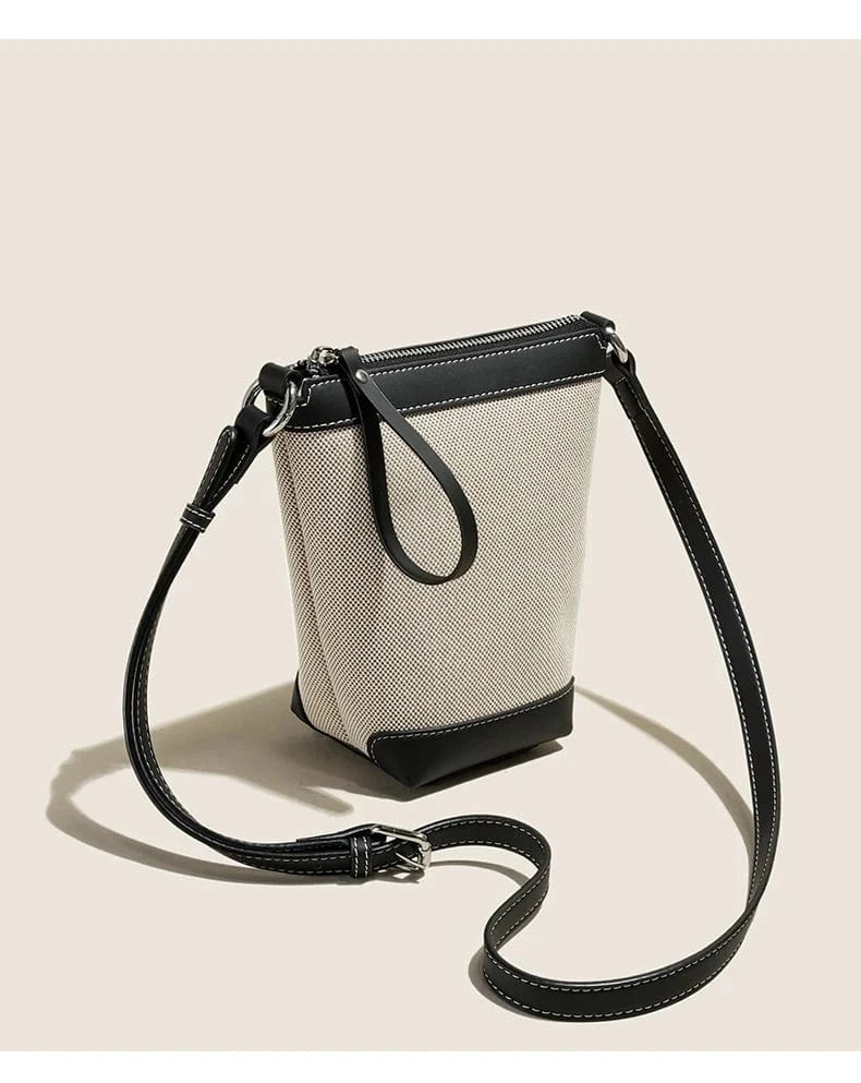 2024 Genuine leather Canvas Crossbody Women's Bag Bucket Bag Autumn Winter Ladies Designer Luxury Brand Lightweight Small Bag
