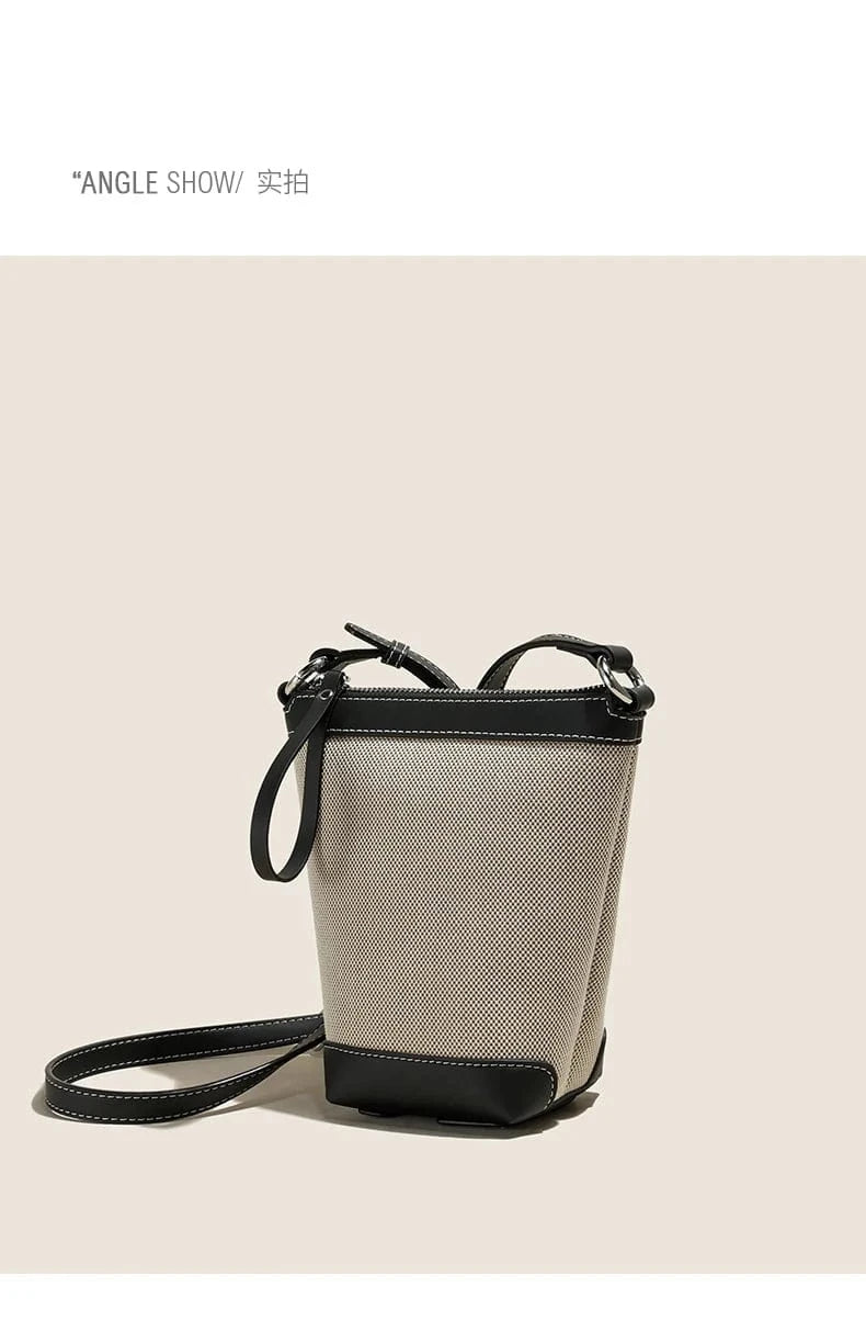 2024 Genuine leather Canvas Crossbody Women's Bag Bucket Bag Autumn Winter Ladies Designer Luxury Brand Lightweight Small Bag