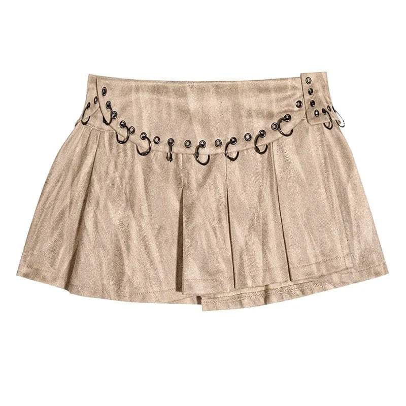 2024 good quality boutique clothing ladies streetwear pu leather pleated womens skirts