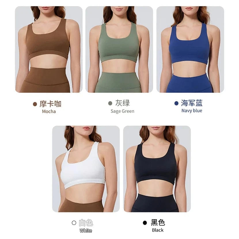 2024 Gym Wear Breathable Fitness Workout Cross Back Yoga Bra Womens Activewear Crop Tops  Fitness Top Lady Sports Bra For Women