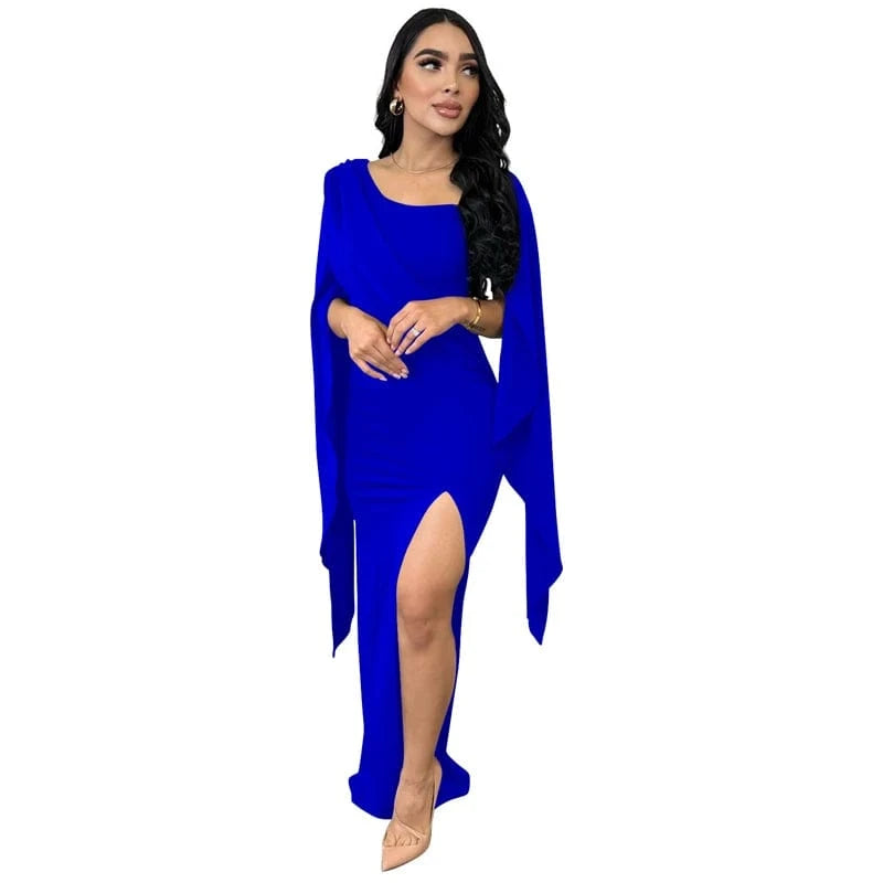 2024 high quality luxury xxl women green ruffled shoulder black green high split long african wedding evening dress for women