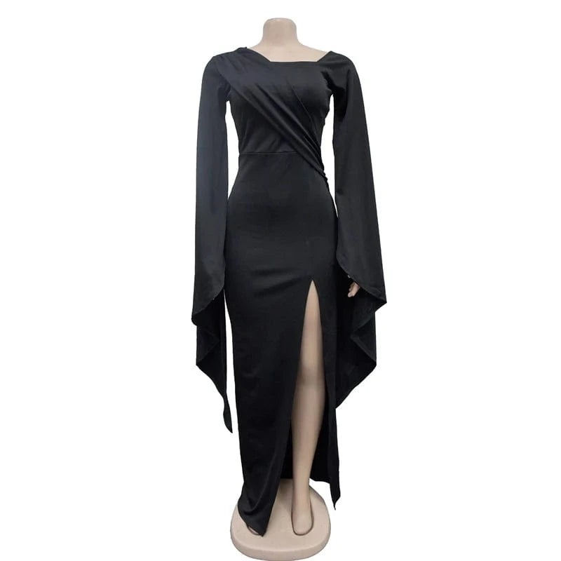 2024 high quality luxury xxl women green ruffled shoulder black green high split long african wedding evening dress for women