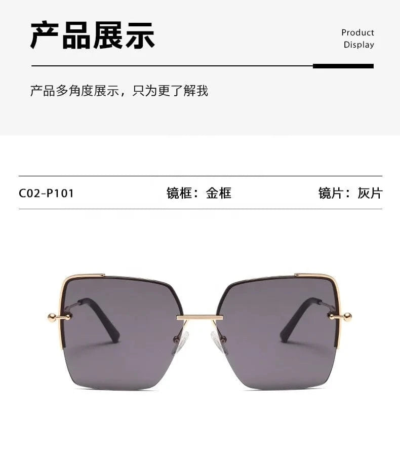 2024 High Quality Square Sunglasses Women's Retro Frameless Glasses UV400 Protection Sun Shades Metal Big Frame Sun Glasses
