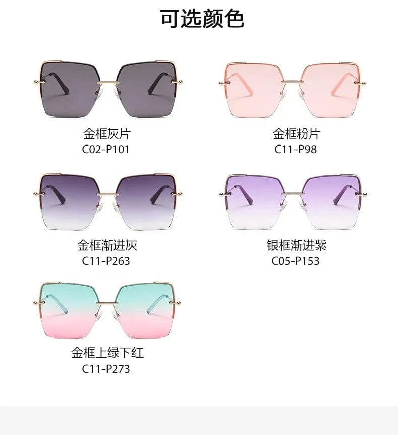 2024 High Quality Square Sunglasses Women's Retro Frameless Glasses UV400 Protection Sun Shades Metal Big Frame Sun Glasses