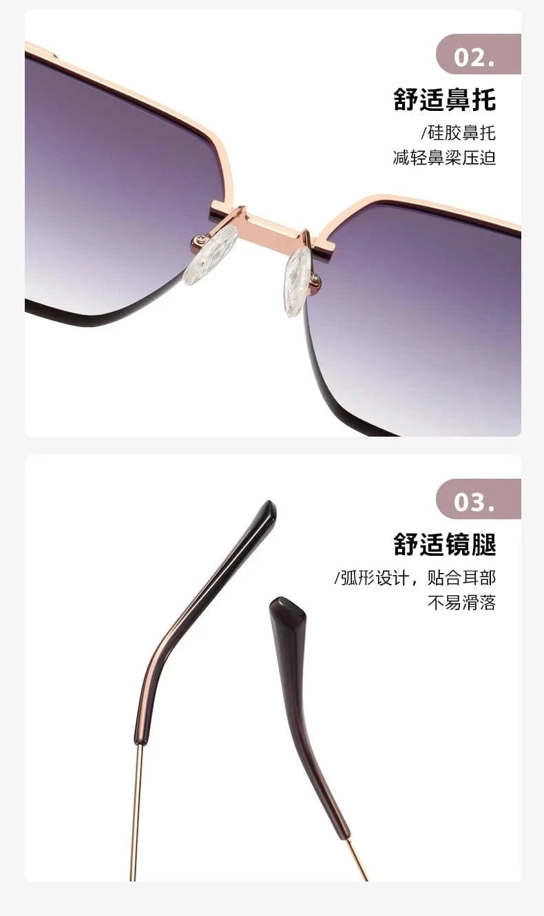 2024 High Quality Square Sunglasses Women's Retro Frameless Glasses UV400 Protection Sun Shades Metal Big Frame Sun Glasses