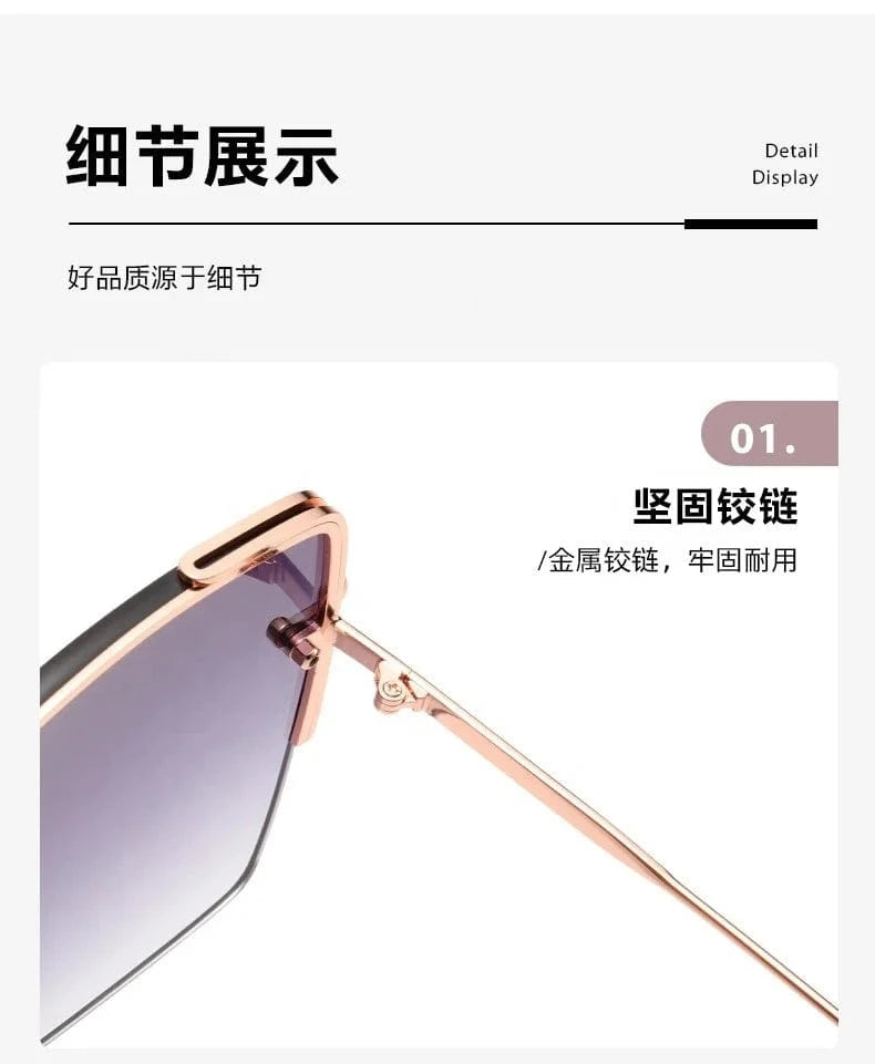 2024 High Quality Square Sunglasses Women's Retro Frameless Glasses UV400 Protection Sun Shades Metal Big Frame Sun Glasses