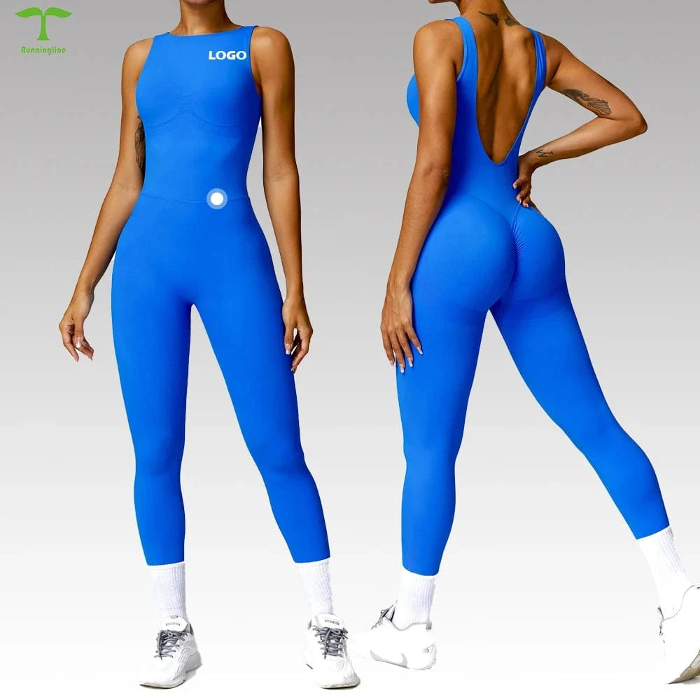 2024 High Quality Wholesale Ladies Scrunch butt Backless Sleeveless One Piece Jumpsuits Workout Jumpsuit For Women