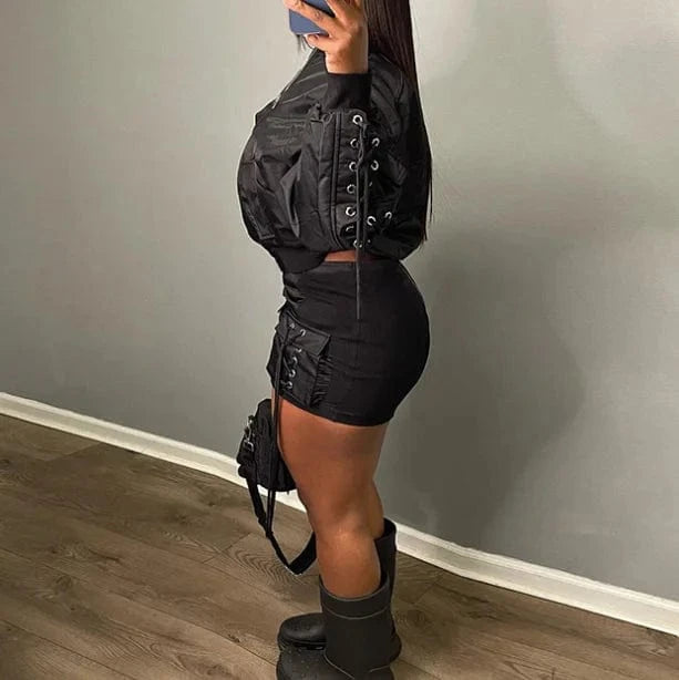 2024 Hot Sale Autumn Streetwear Cargo Jacket Women Sexy Two 2 Piece Skirt Sets