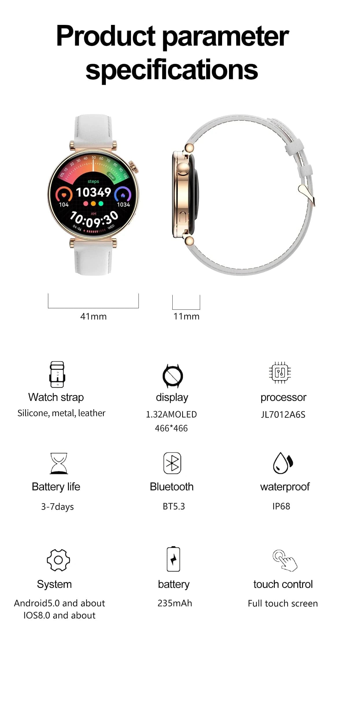 2024 Hot sale HD AMOLED screen smart watch IP68 waterproof health monitor smart watches elegant women smartwatch