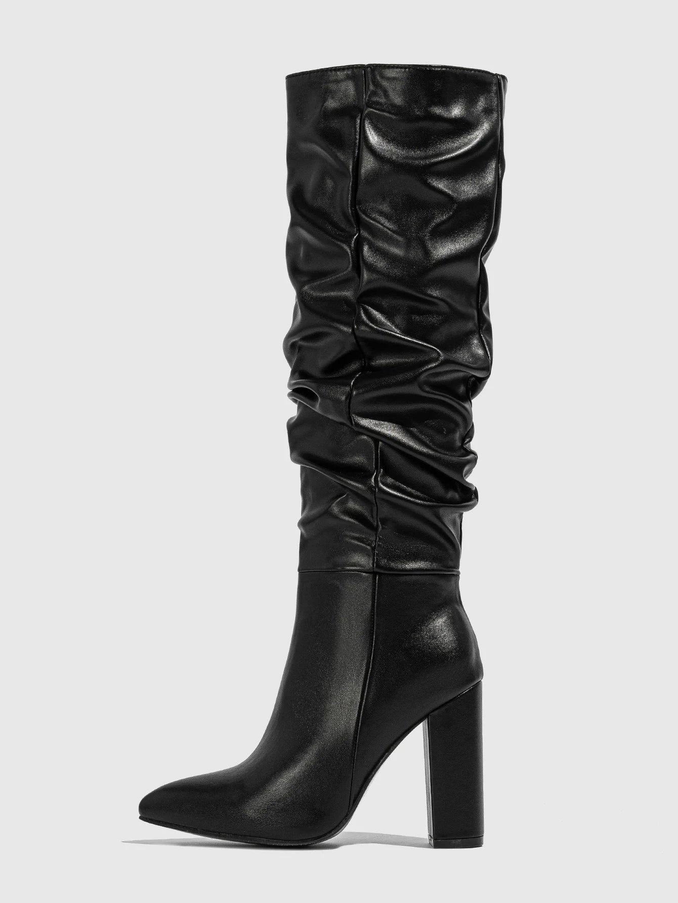 2024 hot-selling pu new mid-calf thick heel boots one pedal comfortable outdoor all-match size 35-42