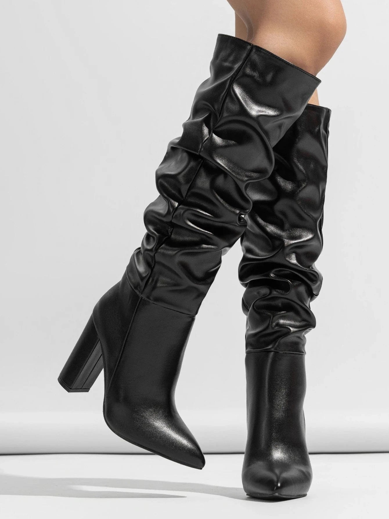 2024 hot-selling pu new mid-calf thick heel boots one pedal comfortable outdoor all-match size 35-42