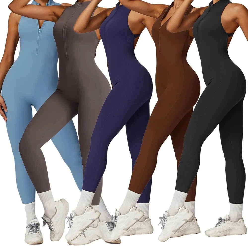 2024 Hot selling Stand Collar Zip Hollow Out Back Workout Bodysuit Rompers One Piece Gym Fitness Jumpsuits Women Yoga Jumpsuit