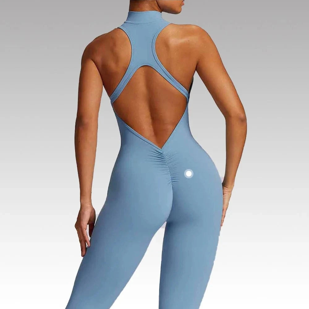 2024 Hot selling Stand Collar Zip Hollow Out Back Workout Bodysuit Rompers One Piece Gym Fitness Jumpsuits Women Yoga Jumpsuit