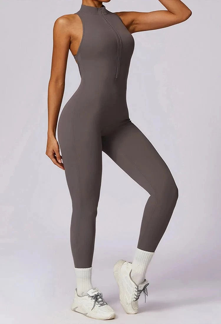 2024 Hot selling Stand Collar Zip Hollow Out Back Workout Bodysuit Rompers One Piece Gym Fitness Jumpsuits Women Yoga Jumpsuit