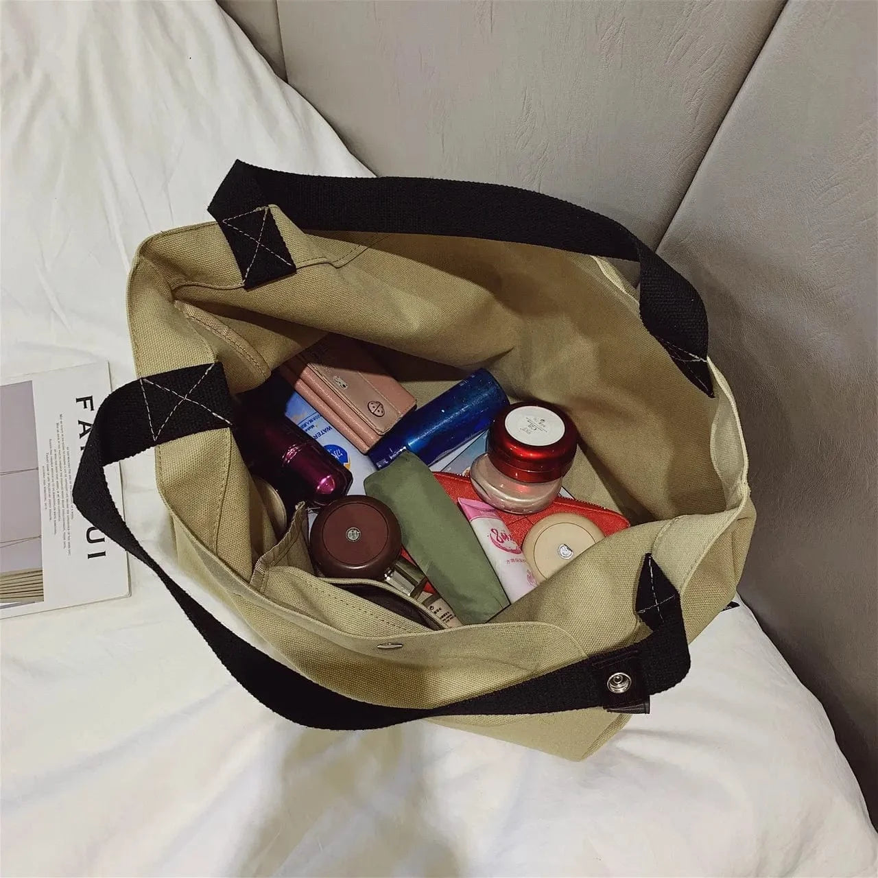 2024 Korean Canvas Bag Large Capacity Lightweight Casual Sen Fashion Portable Simple One Shoulder Handheld Women's Bag
