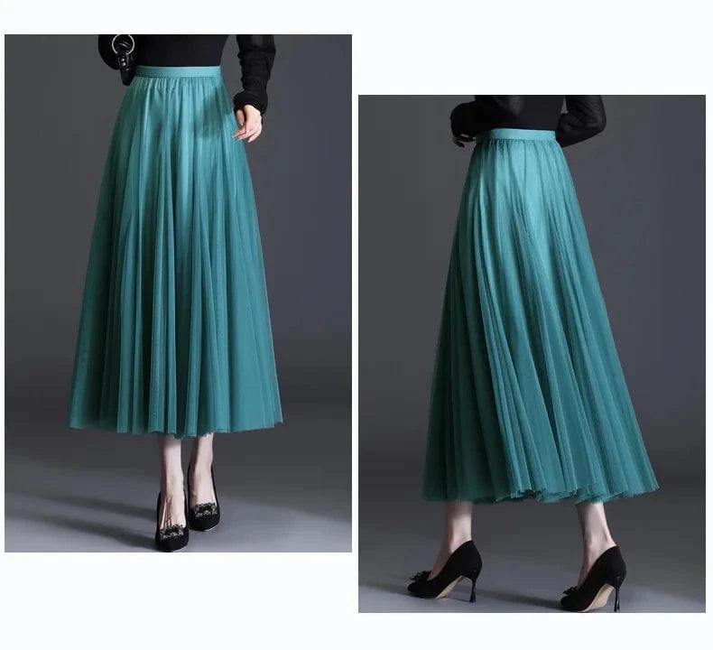 2024 Korean Style Midi Long Tulle Skirts Womens Summer Elastic High Waisted Maxi Skirts Femme A Line Mesh  Fashion skirt 50%