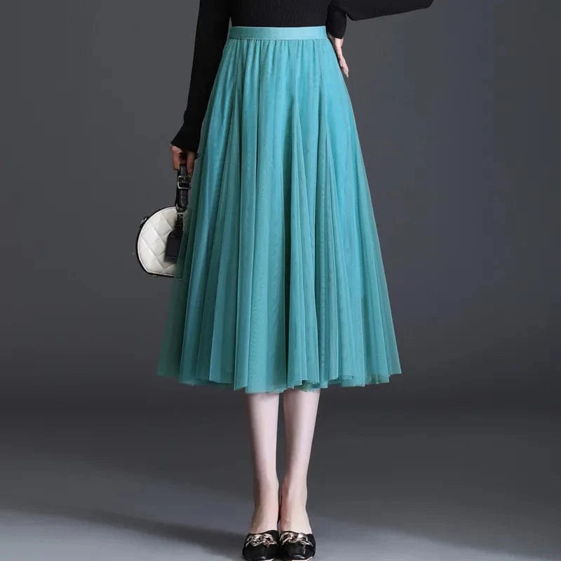 2024 Korean Style Midi Long Tulle Skirts Womens Summer Elastic High Waisted Maxi Skirts Femme A Line Mesh  Fashion skirt 50%
