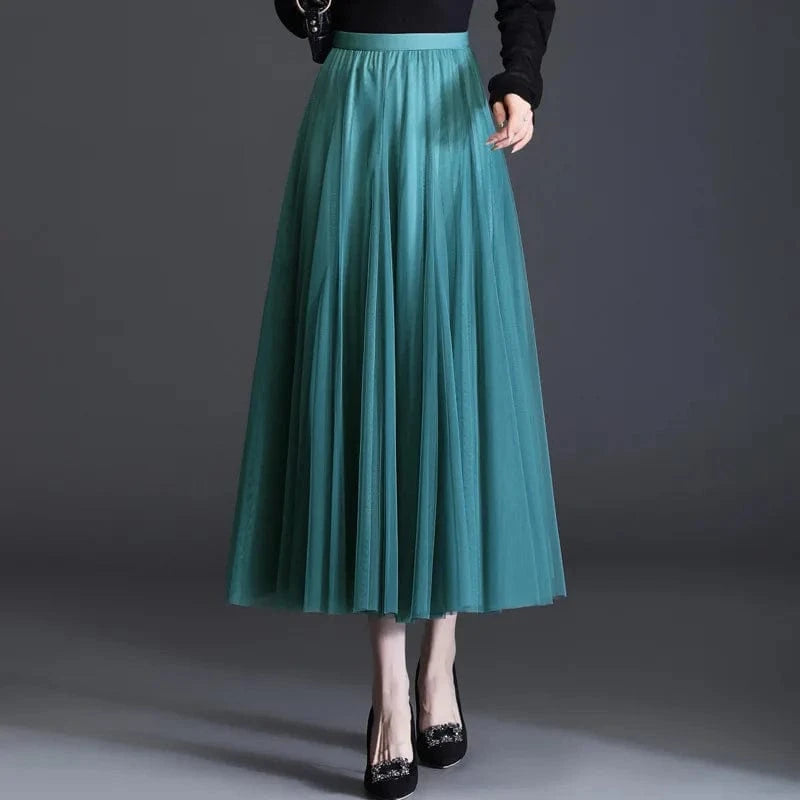 2024 Korean Style Midi Long Tulle Skirts Womens Summer Elastic High Waisted Maxi Skirts Femme A Line Mesh  Fashion skirt 50%