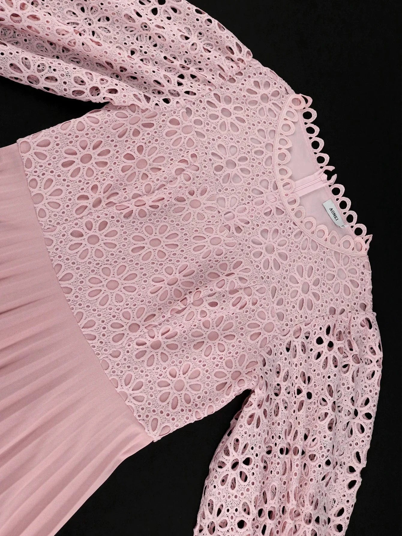 2024 Lace Patchwork Pleat Half Sleeves A Line Plus Size Lady Pink Dresses