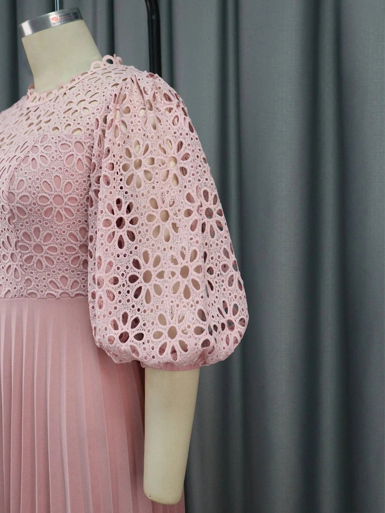 2024 Lace Patchwork Pleat Half Sleeves A Line Plus Size Lady Pink Dresses