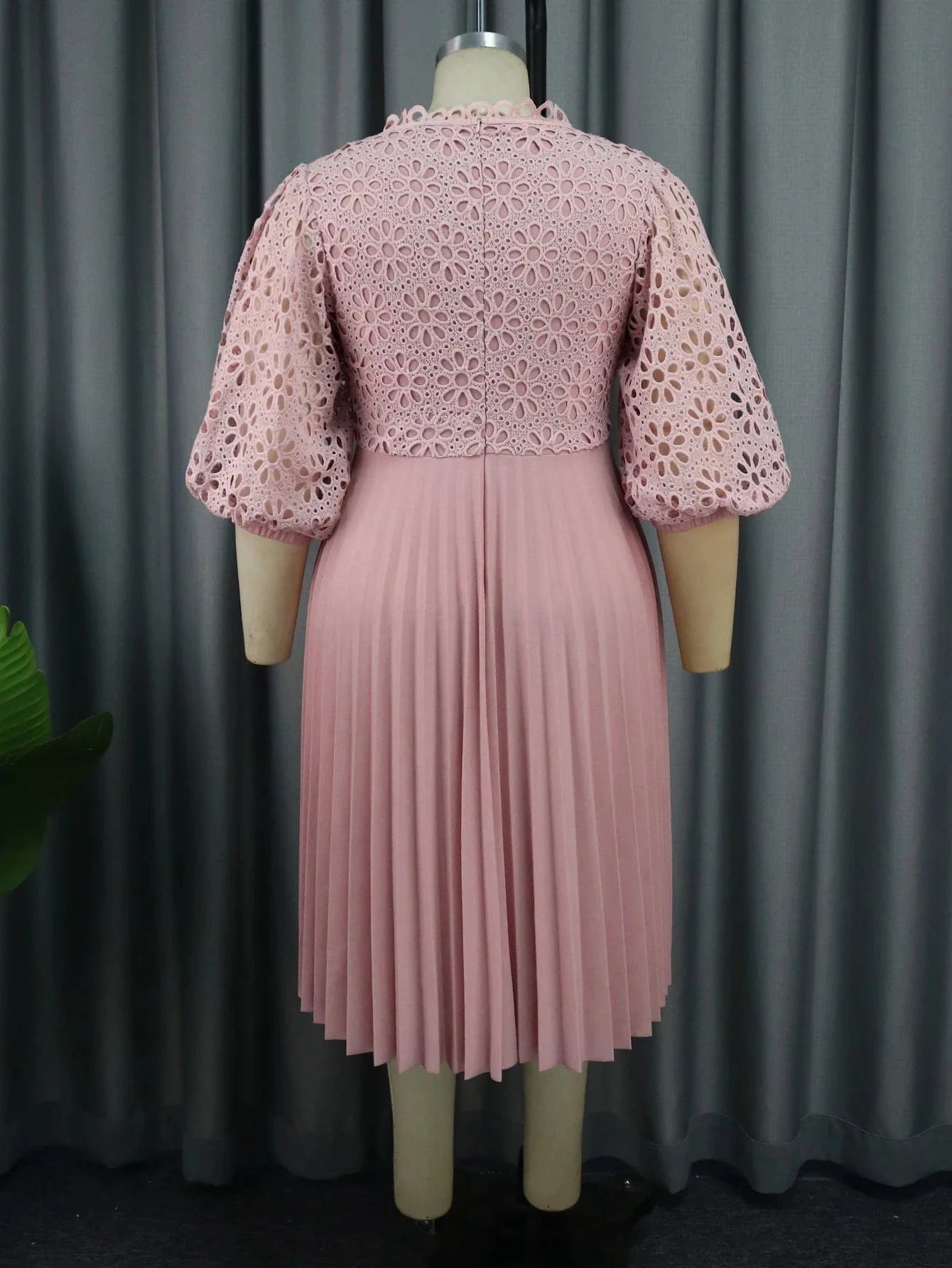 2024 Lace Patchwork Pleat Half Sleeves A Line Plus Size Lady Pink Dresses