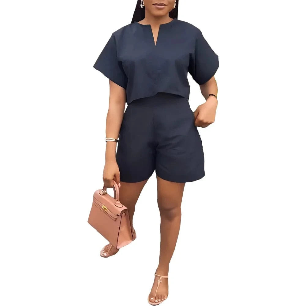 2024 Ladies 2 Pcs Suit Outfits Batwing sleeve Loose V Neck Solid Plus Size Summer Women Clothing Two Piece Sets