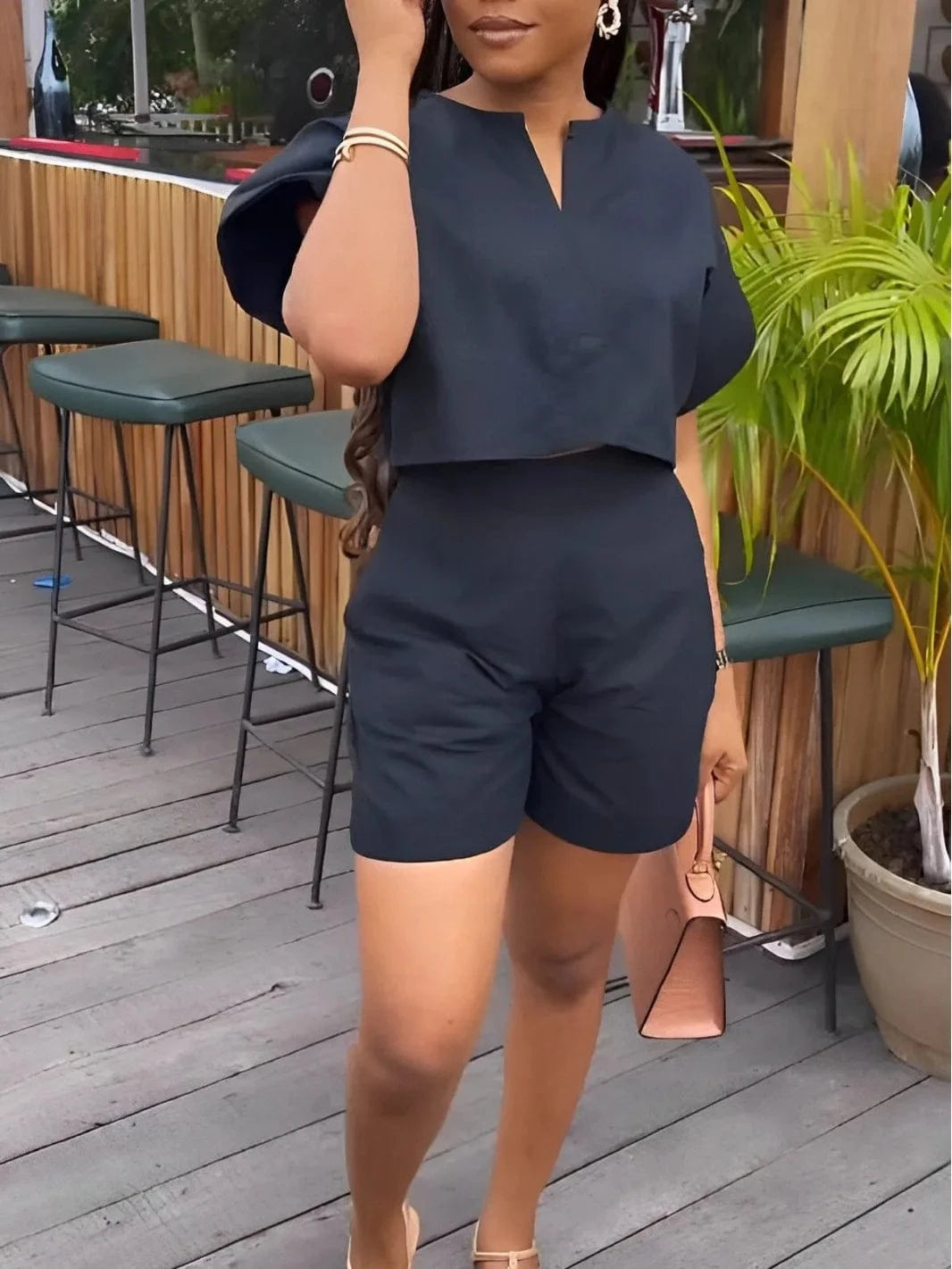 2024 Ladies 2 Pcs Suit Outfits Batwing sleeve Loose V Neck Solid Plus Size Summer Women Clothing Two Piece Sets