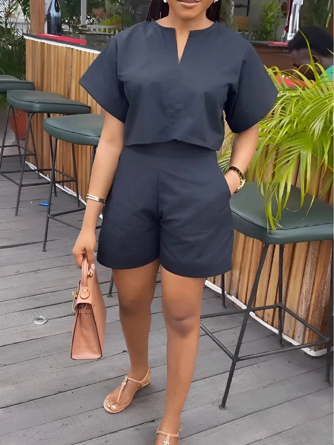 2024 Ladies 2 Pcs Suit Outfits Batwing sleeve Loose V Neck Solid Plus Size Summer Women Clothing Two Piece Sets